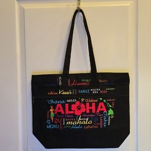 Island Accent Aloha Hawaii Black Canvas Tote Bag
